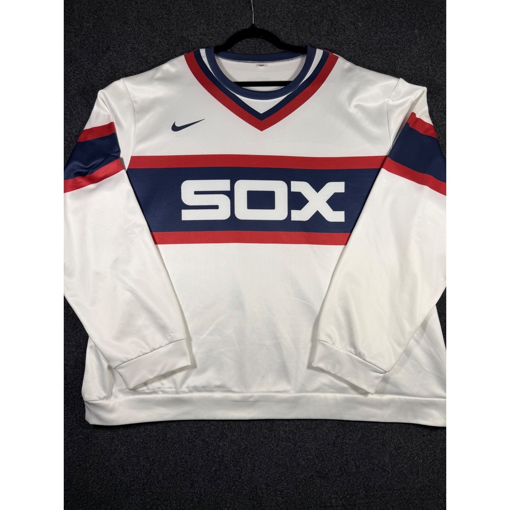 Nike Chicago White Sox Fisk #72 Long Sleeve Jersey-Style Shirt – Men's 4XL